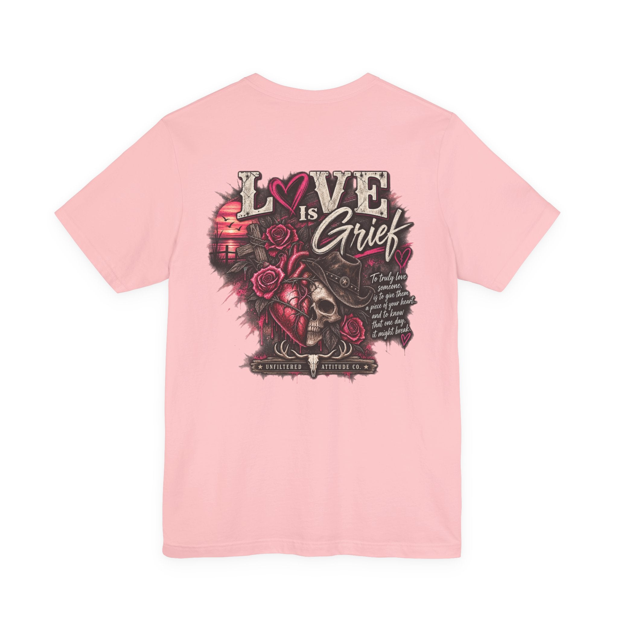 Love Is Grief Graphic Tee – Rose Skull Tribute Shirt